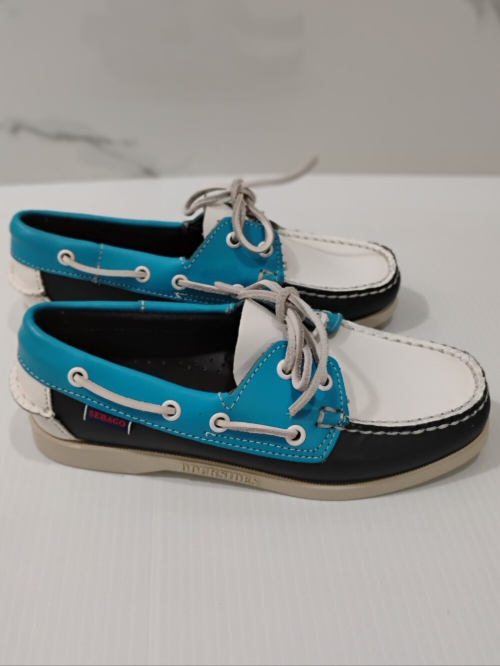 NEW SEBAGO Dockside’s Portland Spinnaker Navy Light Blue White Shoes Size 6